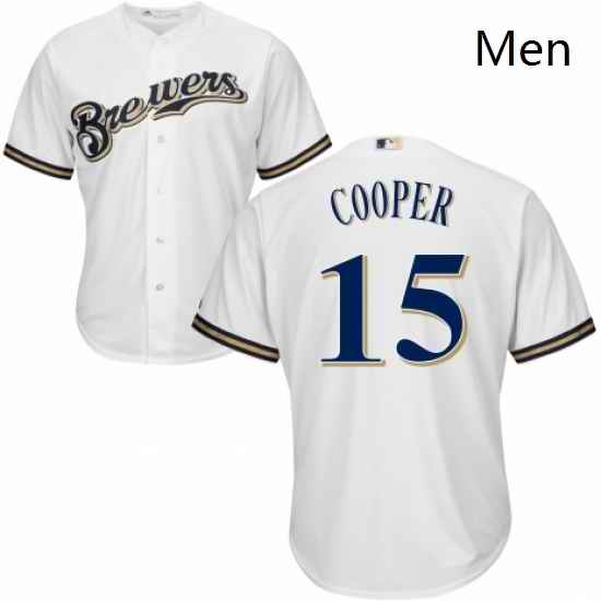 Mens Majestic Milwaukee Brewers 15 Cecil Cooper Replica Navy Blue Alternate Cool Base MLB Jersey